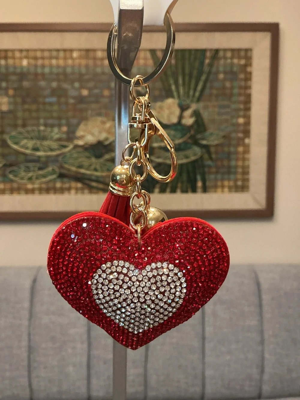 Red Puffy Heart Tassel Keychain/Bag Charm with Gold Hardware NWT